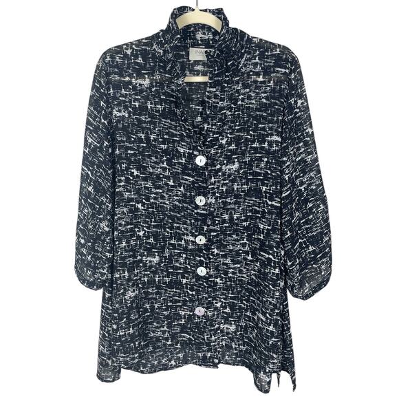 INAE Collection Abstract Print Tunic Top Button Front Flexible Collar Size Small - Picture 1 of 9